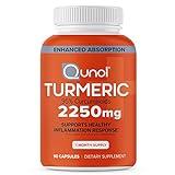 Qunol Turmeric Curcumin with Black Pepper, 2250mg Turmeric Extract with 95% Curcuminoids, Extra Strength Turmeric Supplement, Enhanced Absorption, Joint Support Supplement, 90 Vegetarian Capsules