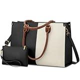 LOVEVOOK Laptop Bag for Women,15.6 Inch Laptop Tote Work Bags for Women, Vintage Leather Computer Bag Large Capacity Office Briefcase, Business Handbag Shoulder Bag 2PCs