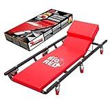 BIG RED TR6452 Torin Rolling Garage/Shop Creeper: 40" Padded Mechanic Cart with Adjustable Headrest and 6 Casters, Red