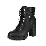 DREAM PAIRS Women's Lace up Combat Ankle Boots High Chunky Heel Fashion Heeled Booties Shoes,Size 7,Black,SCANDL