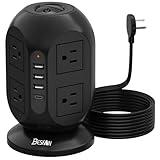 Surge Protector Power Strip Tower with 8 Outlets 4 USB Ports(1 USB C), BESFAN 10 FT Flat Plug Long Extension Cord with Multiple Outlets for Office Supplies, Dorm Essentials, Black