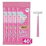 BIC Silky Touch Women's Disposable Razors, With 2 Blades, Pretty Pastel Razor Handles, 40 Count Value Pack of Womens Razors