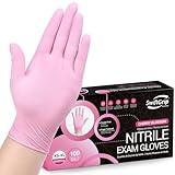 SwiftGrip Pink Disposable Gloves, 3-mil, Medical exam Gloves Disposable Latex Free, Gloves for Cleaning & Esthetician, Pink Rubber Gloves, Pink Cleaning Gloves, Powder-Free, 100-ct Box (Small)