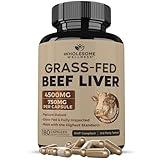 Wholesome Wellness Grass Fed Desiccated Beef Liver Capsules (180 Pills, 750mg Each) - Natural Iron, Vitamin A, B12 for Energy - Raised Undefatted in New Zealand Without Hormones or Chemicals