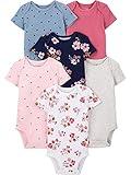 Simple Joys by Carter's Baby Girls' Short-Sleeve Bodysuit, Pack of 6, Multicolor/Ditsy Floral/Floral/Polka Dot/Tropical, 24 Months