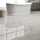 20-Pack Peel and Stick Floor Tiles Vinyl Floor 12 x 12 inch Self Adhesive Waterproof Flooring Planks DIY for Bathroom, Kitchen, Living Room, RV, Cover 20 Sq. Ft, Polish Light Grey Marble