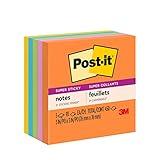 Post-it Super Sticky Notes, 5 Sticky Note Pads, 3 x 3 in., School Supplies, Office Products, Sticky Notes for Vertical Surfaces, Monitors, Walls and Windows, Energy Boost Collection