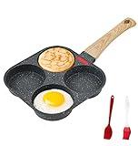 HUPECHAM 4-Cup Egg Pan Nonstick, and Healthy Granite Egg Frying Pan, Versatile Breakfast Skillet for Eggs, Pancakes, Plett, Crepes, Compatible with Gas Stove and Induction Cooktop