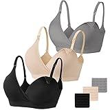 Vinfact 3 Pack Nursing Bras for Breastfeeding Seamless V Neck Maternity Bra Women Pregnancy Breastfeeding Bra - L,Black/Nude/Grey