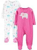 Simple Joys by Carter's Baby Girls' Cotton Sleep and Play, Pack of 2, Pink Elephant/White Sea Life, 3-6 Months