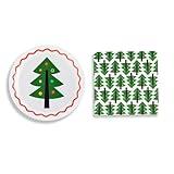 Fabuplates Christmas Paper Plates and Napkins Set, Heavy Duty Holiday Dinnerware, Disposable Decoratie Party Supplies with Trees and Colorful Ornaments, 48 pcs - Serves 24 Guests