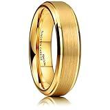 King Will GLORY Wedding Rings for Men Women, 6mm WidthTungsten Carbide Wedding Ring 14K Gold Matte Brushed Polish Comfort Fit Size 8.5