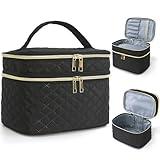 Apxouans Travel Makeup Bag for Women Double Layer Large Cosmetic Case Water-resistant Toiletry Bag Organizer for Store Toiletries Cosmetic Accessories and Manicure Sets Black