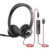 EAGLEND USB Headset with Mic for PC, On-Ear Computer Laptop Headphones with Noise Cancelling Microphone in-line Control for Home Office Online Class Skype Zoom (USB+3.5mm, Black)