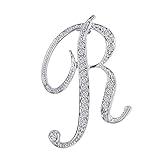 LiaSun 26 Letters Brooches Silver Plated Metal Broaches Pins-Clear Crystal Initial Breastpin (1pcs-R)