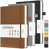 Bullet Dotted Journal Notebook 3 Pack, A5 Dotted Journal with 120gsm Paper, Leather Dotted Notebook, Hardcover Dot Grid Notebook Each with 156 Nmubered Pages, Dot Journal for Women, Men 5.75" × 8.38"