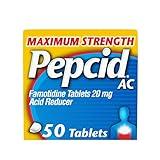 Pepcid AC Maximum Strength Heartburn Relief Tablets, OTC Medicine Prevents & Relieves Heartburn Due to Acid Indigestion & Sour Stomach, 20mg Famotidine Acid Reducer, Fast-Acting, 50 ct