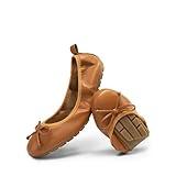 DREAM PAIRS Women's Flats, Foldable Ballet Flats for Women, Bowknot Round Toe Comfort Light Weight Slip-On Dress Shoes Brown Size 8 SDFA2409W