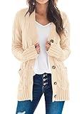 PRETTYGARDEN Women's Open Front Cardigan Sweaters Fall Fashion Button Down Cable Knit Chunky Winter Outerwear Coats (Beige,Large)