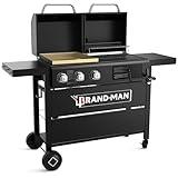 Brand-Man Propane Gas and Charcoal Grill Combo,Grill and Griddle Combo Dual Fuel BBQ Grill with Dual Lids for Outdoor Barbecue, Black