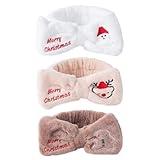 3pcs Christmas Spa Headband for Washing Face Skincare Makeup Cute Bow Headband for Women Christmas Hair Accessories Merry Christmas Gift for Coworkers Teen Girls - 3 Color Hair Band: White Cream Brown