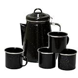 Stansport Enamel Percolator Coffee Pot & 4 Mug Set - Black