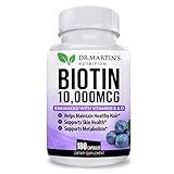 Potent Biotin (Vitamin B7) 10,000 mcg with Vitamins D & E Supplement | 180 Count | Hair, Skin And Nails | For Thicker & Stronger Hair Growth | Healthy, Youthful Skin & Strong Nails | Energy Support