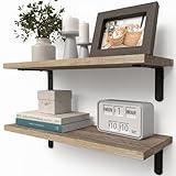 RICHER HOUSE Rustic Wood Shelves Set of 2, Farmhouse Style Floating Shelf for Wall Décor, Hanging Shelves for Bathroom, Bedroom, Storage, Kitchen, Living Room - Carbonized Black