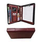 WEYEAH Faux Leather Executive Portfolio with Handle, Business Zippered Padfolio with 3 Ring Binder and Writing Notepad, Document Organizer Folio for Men and Women (Brown)