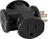 GE 3-Outlet Extender, T-Shaped Adapter Spaced, Outdoor Rated, Grounded Wall Tap, 3-Prong, Multiple Plug, Power Splitter, Cruise Essentials, Use for Home Office School Dorm Garage, Black, 50872