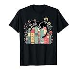 Floral Black Cat Sleeping On Books T-Shirt for Men Women Kids