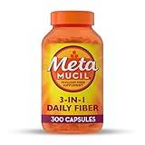 Metamucil 3-in-1 Fiber Capsules, Daily Psyllium Husk Fiber Supplement, Fiber Capsules for Digestive Health, Plant-Based Psyllium Husk Fiber Capsules, #1 Doctor Recommended Fiber Brand, 300ct Capsules