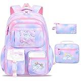 Schxuw 3PCS SET Kids Backpacks For Girls, Bookbag For Girls Backpack With Lunch Box & Pencil Pouch School Backpack For Girls, Back To School Supplies For Kid Elementary School Student(PURPLE)