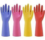 Bamllum Rubber Kitchen Dishwashing Gloves - 4 Pairs Colorful Reusable Household Cleaning Gloves for Washing Dishes and Cleaning Tasks, Flexible Long-lasting and Non-Slip (Small, Blue+Pink+Yellow+Red)