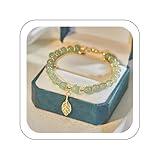 Black of Friday Sale Hetian Jade Bracelet for Women 2024, Natural Green Nephrite Jade Bracelet with Gold Leaf Charm Bracelet Lucky Handmade Beaded Bracelets for Women Jade Bracelet Elastic Jewelry