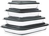 8-Piece Deep Glass Baking Dish Set with Plastic lids,Rectangular Glass Bakeware Set with Lids, Baking Pans for Lasagna, Leftovers, Cooking, Kitchen, Freezer-to-Oven and Dishwasher, Gray