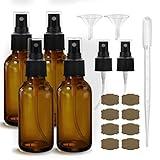 GIVAMEIHF Amber Spray Bottles about 4oz Amber Small Empty Glass Spray Bottle Fine Mist Spray Refillable Containers, Set of 4, Included 6 Sprinkler, 2 Funnels,1 Droppers, 8 Labels