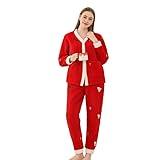 LYCY Womens Fuzzy Plush Pajama Set, Soft Warm Fleece Pajama for Women Cute Embroidered 2-piece Pjs set(Christmas Tree-Red,M)