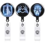 Tenare 3 Pieces Xray Badge Reel Retractable Radiology Tech Gifts Day of The Dead Badge Reel Holder Bones Skeleton Skull Chest Patterns for Nurse Doctor ID Cards(Xray Pattern)