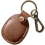 Leather Airtag Holder Keychain, Portable Handmade Genuine Leather Air Tag Holder with Keyring Full Coverage Air Tgas Protective Case Cover Compatible for AirTags 2021 Brown