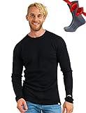 Merino.tech Merino Wool Base Layer - Mens 100% Merino Wool Long Sleeve Thermal Shirts Lite, Midweight, Heavyweight + Socks(Medium, 320 Black)