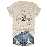 ESL Teacher Shirt Women Teach Multilingual Learners Graphic Tees Linguist Tshirt English as a Second Language T-Shirt Beige