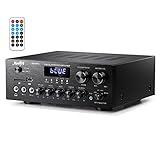 Moukey Home Audio Amplifier Stereo Receivers with Bluetooth 5.0, 400W 2.0 Channel Power Amplifier Stereo System w/USB, SD, AUX, RCA, MIC in w/Echo, LED for Karaoke, Home Theater Speakers - MAMP1