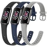 3 Pack Fitbit Luxe Bands Compatible with Fitbit Luxe Women Men, Soft Silicone Wristband Replacement Strap for Fitbit Luxe/Luxe Special Edition Fitness Tracker, Large, Black+Navy Blue+Gray