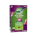 Nature's Way Allergy+Sinus Relief Chewables, Umcka, Sneezing*, Runny Nose*, Headache*, Cough, Congestion, No Phenylephrine, Non-Drowsy, Cherry Flavored, 20 Chewable Tablets (Packaging May Vary)