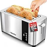 Mueller UltraToast Full Stainless Steel Toaster 4 Slice, Long Extra-Wide Slots for Bagels and Waffles, 6 Browning Levels, LED Display, Cancel/Defrost/Reheat Functions & Removable Tray, Kitchen Gadgets