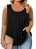 Eytino Plus Size Tank Tops for Women Sleeveless Crew Neck Summer Casual Loose Tee Shirts,3X Black