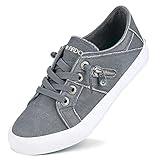 JENN ARDOR Women Fashion Low Top Sneakers Slip On Shoes Lace up Canvas Walking Running Shoes (Light Grey,7.5)