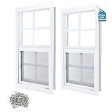 Ktondic 2 Pack Shed Window 14"X21" White Flush Mount Household Windows with Tempered Glass and Fiberglass Screen for Shed Chicken Coop Playhouse and Garage