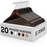 ZOBER Wooden Hangers - 20 Pack, Heavy Duty, Non Slip Wood Hangers for Coats,Suits, Jackets, & Pants - Clothes Hangers for Closet W/Bar and Notches